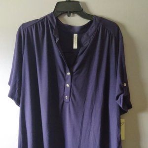 Per Seption Women 2X Purple Roll Tab Sleeve Blouse